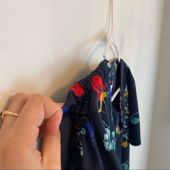 PARKER navy floral ruched sleeve mini dress - Picture 6 of 7
